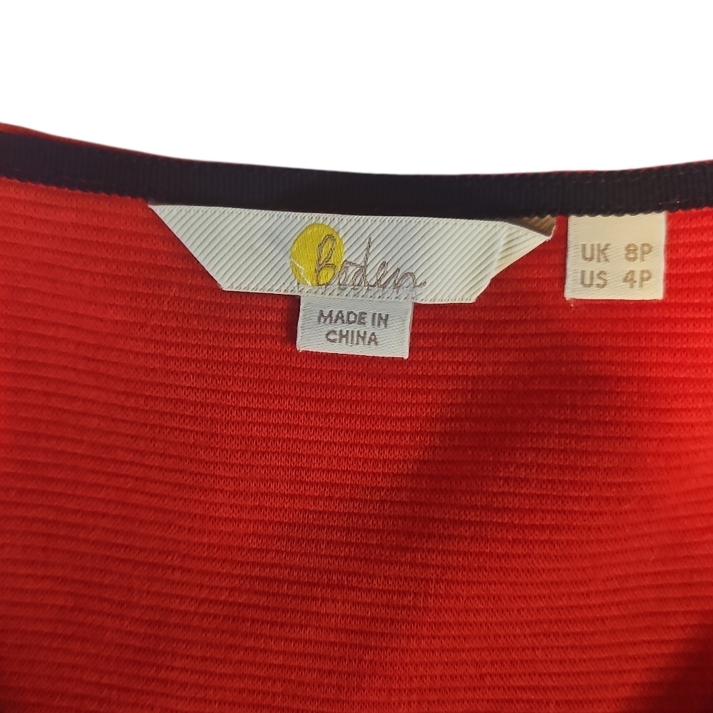 Boden Red Ribbed V-Neck Shift Dress Petite 4 - Picture 3 of 6